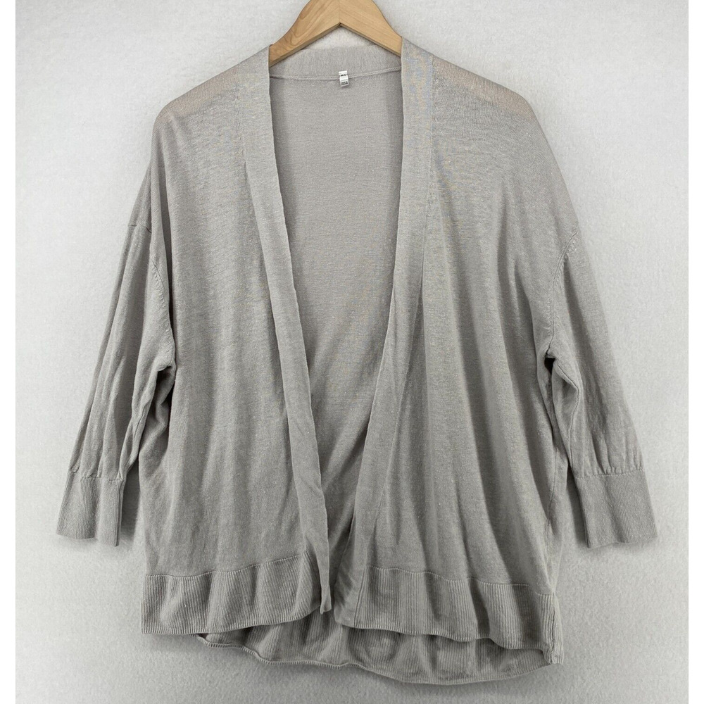 MUJI Sweater Womens M-L Linen Cardigan Draped Open Front Long Sleeve Gray